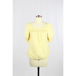 Aritzia WILFRED Yellow Cotton Voile Smocked Puff Sleeve Blouse Top, Size XXS